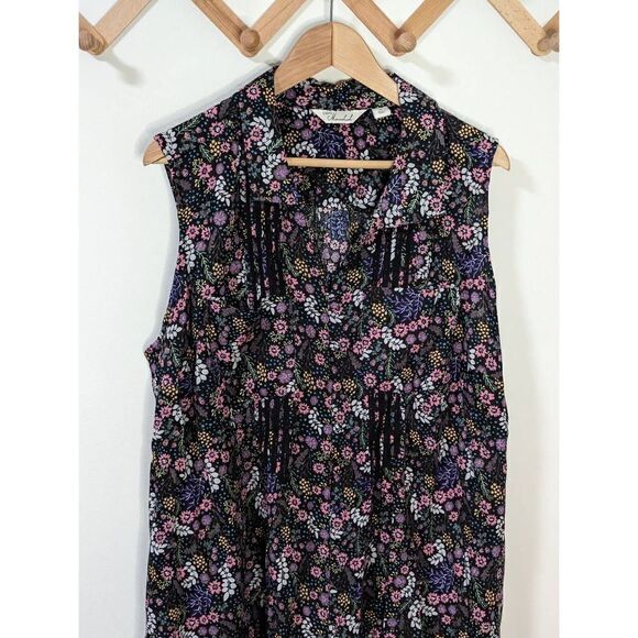 Caffe Marrakesh Black Floral Button Front Sleeveless Tank Top - Size 3X - Picture 2 of 8